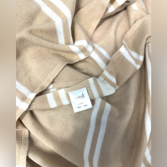 Seed Heritage Women’s Poncho Scarf Kaftan Wrap, Acrylic, Cream And White striped - Picture 3 of 4